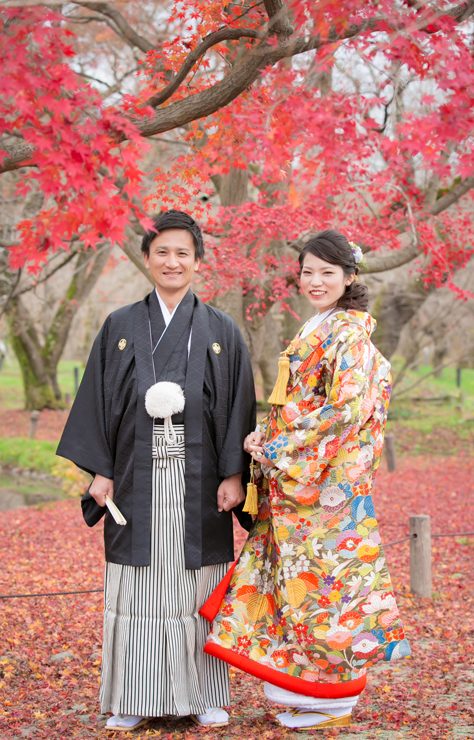 色打掛　I1060　五七桐四季草花文　京都前撮り撮影　前撮り　和装　和装前撮り　打掛　フォトウエディング　後撮り　結婚式　着物　花嫁衣裳　　紅葉　衣装レンタルブログ